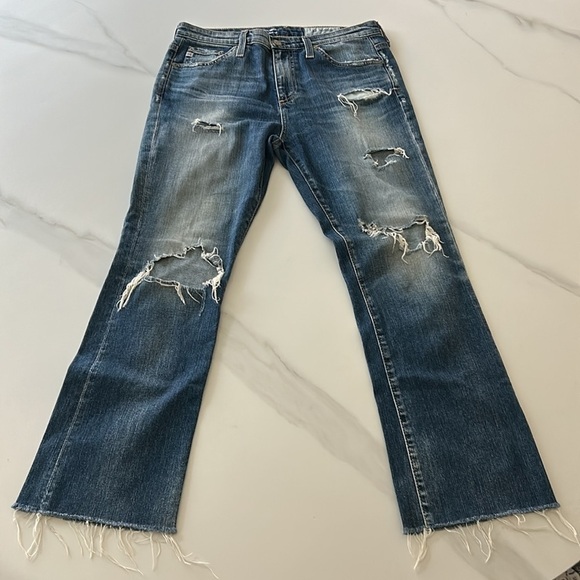 AG the Jodi Crop High Rise Flare Crop Distressed Designer Denim - Picture 2 of 13